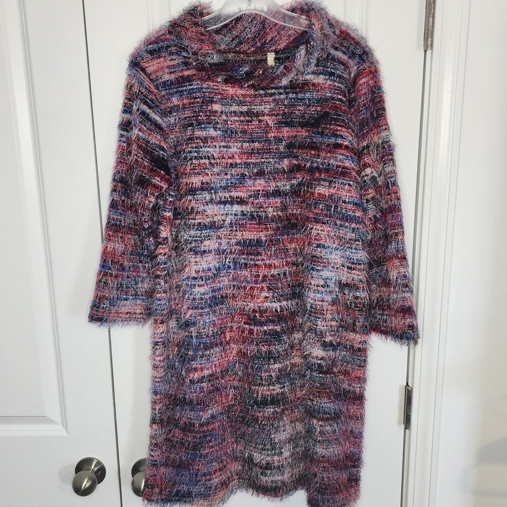 Uncle Frank Eyelash Wispy Textured Tunic Sweater Dress Cowl Neck 3/4 Sleeve L